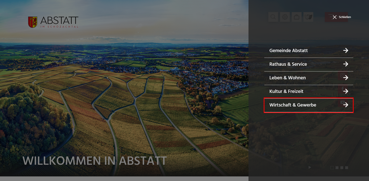 Menüpunkt Wirtschaft und Gewerbe